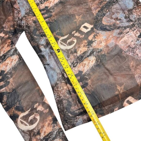 NWT Y2K 90s Sheer Mesh Cropped Top Sz.S Multi All-Over Print Fairy Grunge Goth - Picture 7 of 9